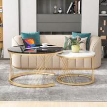 (WF300416AAA) Modern Stackable Coffee Table Set, Round Side Tables With Marble Top, Set Of 2, Gold Color Frame. - Black - View 12