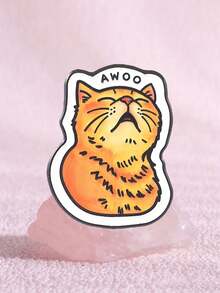 1枚可爱橘色虎斑猫AWOO卡通珐琅胸针，趣味俏皮猫咪胸针，可作背包或翻领徽章，动物饰品，送给朋友的礼物 - 橘色 - 查看 2