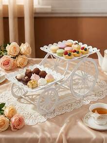 White Lace Tiered Cake Stand, European Style Dessert Stand, Suitable For Indoor Display Of Afternoon Tea Snacks. Applicable For Christmas, Thanksgiving, Wedding, Birthday Party, Tea Party, Home Decor And Centerpiece. - Multicolor - View 1