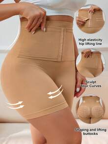 Quần short định hình cạp cao dành cho nữ cỡ lớn với khóa cài, kiểm soát vùng bụng, nâng mông, làm thon gọn eo, định hình đùi. - Màu be - Xem 3