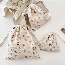 【圧花イラスト】巾着型収納ポーチ 化粧品小物整理 防塵ポーチ - 塩タイプのウサギ - チェックする 3