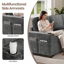2 Seater Sofa Bed, 3 In 1 Convertible Corner Sofa Bed, 190cm Pull Out Linen Double Sleeper Chair With Pocket And Adjustable Backrest For Living Room - Chenille Dark Grey - 3-seater - View 4