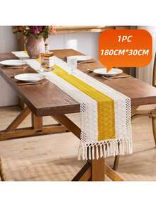1pc Boho Style Handwoven Table Runner, Cream And Yellow Tassel Decor, Suitable For Boho Restaurant, Bedroom, Rustic Bridal Shower, Farmhouse Dining, Thanksgiving Christmas Home Decor (Multiple Sizes Available) - Middle Yellow - View 10