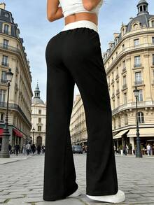 All-Season High Waist Women's Wide Leg Pants, Versatile For Work Commute Sports - Black - View 2