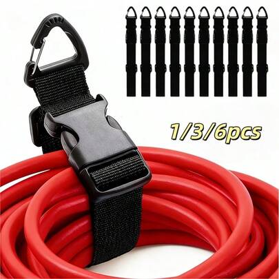 1/3/6pcs - Heavy Duty Adjustable 3-Way Buckle Locking Cable Organizer | Black Durable Polypropylene Cable Ties, Suitable For Workshop And Garage Organization, Tool Belt, Secure Cable Storage, Extension Cord Holder, Tool Management, Sturdy And Reliable - Triangular Buckle Strap Style Storage Tie, Adjustable Multi-Function Heavy Duty Storage Strap, Cable Management Tie