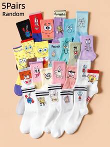 SpongeBob SquarePants 5/10/15 Pairs Random Bulk Pack Fun Novelty Crew Socks, Kawaii Cartoon Character Socks - Multicolor - View 11