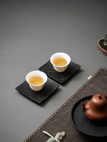 FskesTusks Đế lót ly trà bằng gỗ nguyên khối kiểu Nhật Bản, thảm cách nhiệt ly trà đen phong cách Wabi-Sabi, giá đỡ ly trà bằng gỗ, tấm lót ly cao cấp cho bộ ấm trà và phòng trà. - màu đen - Xem 3