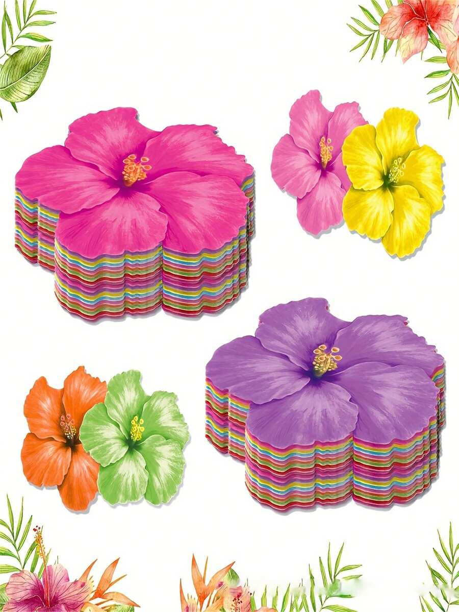 20 piezas de servilletas de papel con estampado de flores de hibisco, adecuadas para celebraciones de primavera, aniversarios y fiestas nupciales - A - Ver 1