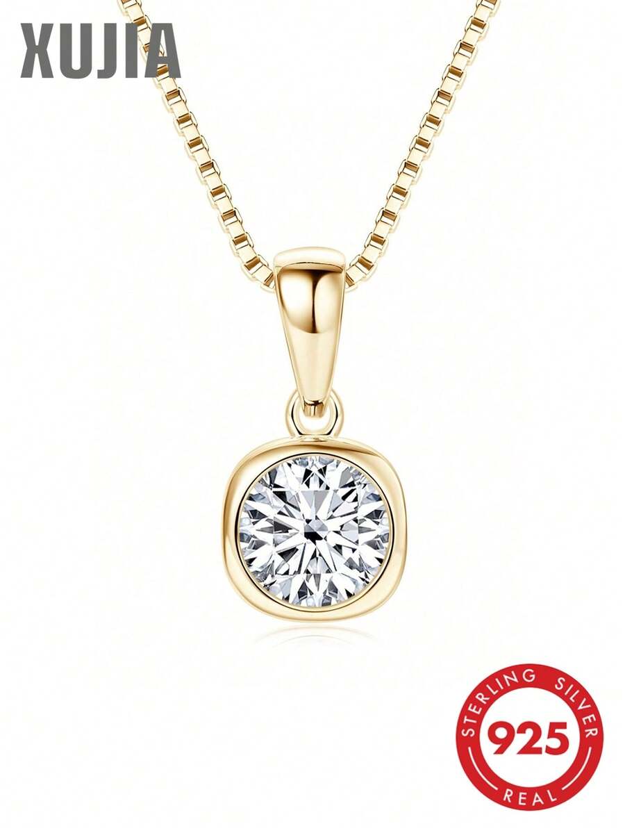 XUJIA Mặt dây chuyền đá Moissanite 1 carat, bạc sterling 925, đá Moissanite tròn 6.5mm, quà tặng trang sức thanh lịch, quà tặng kỷ niệm, rất phù hợp cho phái nữ.