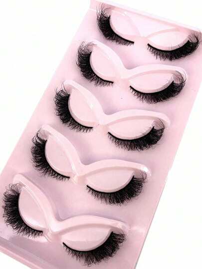 5 Pairs Of Cat Eye 3D Faux Mink Eyelashes, Natural, Realistic, Messy. Long And Thick Eyelash Ends, Soft False Lashes, Messy Eyelashes, Ideal For Holiday Party Makeup
