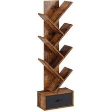 7 Tier Bookshelf With Drawer, Tree Bookshelf, Small Bookshelves With Storage Rack For CDs/Movies/Books, Standing Book Shelf, Tall Narrow Bookcase For Living Room, Bedroom, Rustic Brown - Rustic Brown - View 7
