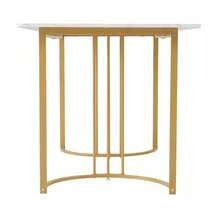 140 X 80cm Dining Table (1 Piece), Modern Kitchen Table, Metal Frame, Rectangular Dining Table With Modern Marble Pattern, Kitchen Table With Adjustable Legs For Dining Room/Living Room, White/Gold - White - View 5