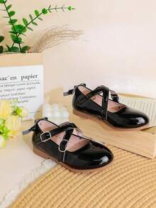 1 Pair Minimalist Fashion British Style Solid Color Elegant Flat Shoes For Girls, Suitable For Daily Wear, Spring/Summer - Black - View 6
