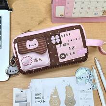 1个绿色四叶草猫咪造型铅笔盒，可爱卡通高品质文具袋，大容量学生铅笔盒 - 多色 - 查看 2