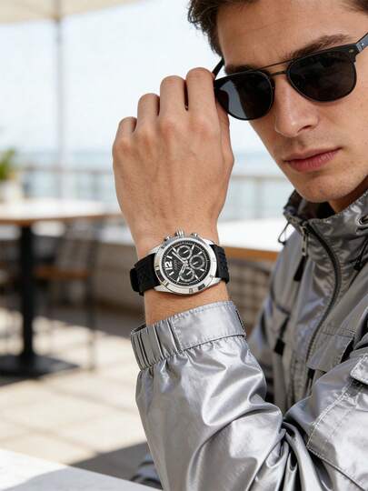  Đồng hồ Guess Fashion cơ khí kiểu dáng lộ máy, dây đeo silicon, máy quartz dành cho nam
