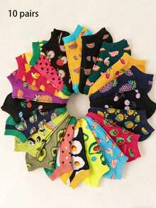 5/10/20/30/40 Pairs Random Solid Color Vertical Striped Sweat-Absorbent Soft Versatile Women's Short Socks Boat Socks - Multicolor - View 8