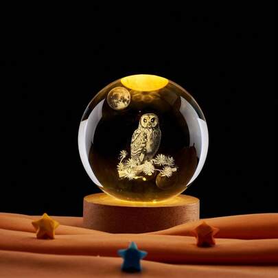 Esfera de Cristal con Forma de Búho, Luz Nocturna 3D Brillante, Adorno, Regalo de Animal
