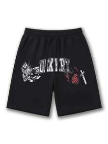 Men's Summer Casual Fashion Knee Length Shorts, Outdoor Hiking Minimalist Printed Shorts Sports - Black - View 2