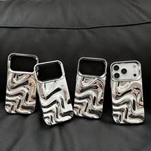 高级3D波浪纹电镀银色手机壳，适用于 17 Pro Max/17 Pro/17 Air/17/16 Pro Max/16/16 Pro/16 Plus/15/15 Pro Max/15 Pro/15 Plus/11/12/13/14 Pro Max/11 Pro/11 Pro Max/12 Pro/12 Pro Max/13 Pro/13 Pro Max/14 Pro/14 Pro Max/14 Plus，简约创意软壳 - 高級電鍍銀色 - 查看 4
