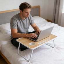 1pc Multi-Function Foldable Laptop Desk, Home Office & Binge-Watching Essentials. With Tablet Slot & Cup Holder, Slouchy Table That Folds Away Easily! - Multicolor - View 4