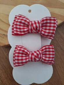 Pair Of Checkered June Festival Bows For Girls, Hair Clip, Non-Slip Alligator Clip, Baby Bow, Checkered Children's Bow, Children's Fashion - Đỏ - Xem 4