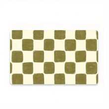 1件复古手绘橄榄绿棋盘格宠物喂食垫，适用于狗、猫及小型宠物，防水防污 - 彩色 - 查看 7