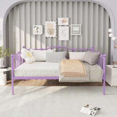 Beaully Twin Size Metal Daybed Frame With Trundle, Heart Design Noise Free Platform Sofa Bed With Heavy Duty Steel Slats Support For Bedroom Living Room, Easy Assembly & Space-Saving