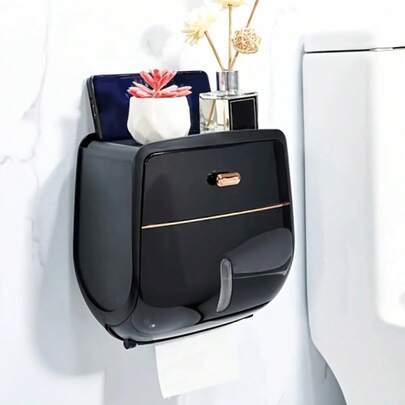 TAIMASI Soporte de pared de doble capa para pañuelos, dispensador de papel higiénico impermeable para baño con estante de almacenamiento, organizador de plástico de gran capacidad para teléfono, reloj y artículos pequeños, diseño minimalista blanco, como regalo para el Día del Padre