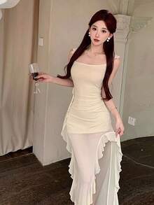 Women Long Dresses - Apricot - View 2