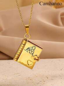 Camhanno 1pc Stainless Steel Book Shaped Necklace, Cute And Fun, Ideal Gift For Your Granddaughter (Or Friend Gathering) - Multicolor - View 12