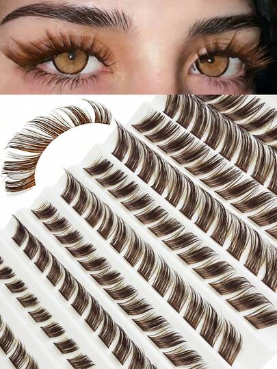 120 sợi mi giả D-Curl 8-16mm, độ dài hỗn hợp, màu nâu, kiểu mắt mèo, dạng chùm, hiệu ứng mắt cáo nhọn, tự làm mi giả, chùm mi giả, mi giả từng sợi, mi giả.