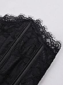 Yuwenier Women's Vintage Lace Trim Floral Corset Top With Tie Design, Open Back, Suitable For Music Festivals, Halloween And Other Occasions - Black - View 9