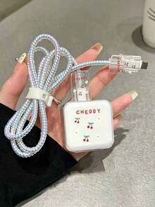 5件套花朵/樱桃图案黑色蝴蝶结TPU保护壳，兼容苹果数据线保护，支持13英寸35W充电，防摔，适用于15英寸Pro Max和14英寸手机。 - 彩色 - 查看 6