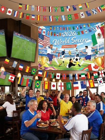 1 pièce Bannière de fond pour Championnat du monde de football 2026, Bannière de fond avec drapeaux internationaux pour match de football, Décoration de fête sportive pour soirée de match, soirée de visionnage, décoration intérieure et extérieure de bar