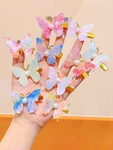Bộ 10/20 kẹp tóc hình bướm lấp lánh và đính ngọc trai, màu sắc chuyển sắc gồm tím, xanh dương, đỏ, hồng, xanh lá cây, phong cách mộng mơ, phù hợp cho phụ nữ và bé gái, thích hợp cho sử dụng hàng ngày, đi học, hẹn hò, dự tiệc, tụ họp bạn bè, Ngày của Mẹ, các sự kiện thể thao. - Nhiều màu - Xem 5