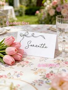8/16/24pcs Personalized Wedding Table Cards, Customizable Text, Elegant Minimalist Bow Design, Suitable For Wedding Tablecloth Setting And Event Decoration, Adding Charming, Exquisite And Romantic Atmosphere For Wedding Reception, Bridal Shower, Engagement Party And Anniversary Celebration. - Multicolor 5 - View 2