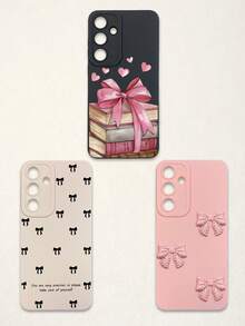 3pcs Bowknot Phone Cases, Soft TPU Full Coverage Anti-Drop Cases With Precise Cutouts, Featuring 3D Rhinestone Bowknot, Healing English Slogan, Hand-Painted Heart Pattern, Suitable For IPhone & Galaxy, Great Gift For Birthday, Holiday, Best Friends - Multicolor - View 72