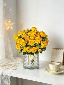 1PC Artificial Rose Bouquet Valentine's Day Gift Wedding Decoration DIY Wreath Material, Bridal Handheld Flower Accessories, Wedding Car Decoration, Door Lintel Arch Decoration, Home, Restaurant, Bedroom, Vase Decoration, Birthday Party Decoration Material New Year's Gift, Valentine's Day, Graduation Gift - Yellow - View 7