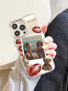 1pc - Personalized Custom Cat And Bear Photo Frame With Lips, Suitable For Custom Phone Cases With Photos. High-Definition Acrylic Mirror Finish, Compatible With IPhone 17 Pro Max/16/16 Pro/16 Plus/16 Pro Max/17/Air/17 Pro/11/12/13/14/15 Models. Ideal As A Couple's Anniversary Gift Or A Must-Have For Mother's Day. - Clear - View 5