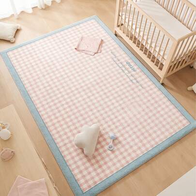 1件装粉白格子图案地垫，婴儿房装饰地毯，儿童游戏垫，吸水防污，防滑，装饰地毯，卧室装饰，小地毯，地毯，家居装饰，户外地毯，可水洗地毯