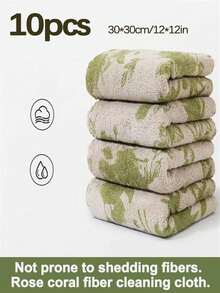 4/10pcs Coral Cleaning Cloths, High Absorbency Quick Dry Microfiber Wiping Cloths, Suitable For Bathroom, Car, Floral Square Country Style, Non-Shedding Soft, Holiday Cleaning Set, Brand K&A - A - View 19