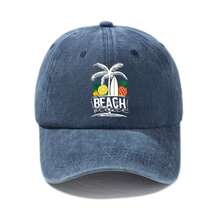 1pc Washed Baseball Cap, Beach-Themed Print With Palm Tree, Surfboard & Tropical Fruit Graphic, Soft Washed Cotton Fabric, Adjustable Buckle Back Closure, Perfect For Summer & Casual Style. - BeachFruitBCap - View 22