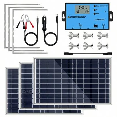 ZGZXSEXHZ Bộ 2/3 tấm pin năng lượng mặt trời di động ngoài trời 10W kèm chân đế điều chỉnh được, bộ điều khiển sạc năng lượng mặt trời 60A tùy chọn, đầu ra 18V, thích hợp cho đèn sân vườn, hệ thống giám sát, xe cộ, điện thoại, máy ảnh, cắm trại, chuồng thú cưng và các hệ thống điện nhỏ.