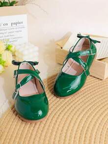 1 Pasang Sepatu Flat Elegan Minimalis Gaya Inggris Warna Polos untuk Anak Perempuan, Cocok untuk Pemakaian Sehari-hari, Musim Semi/Panas - Hijau - View 3