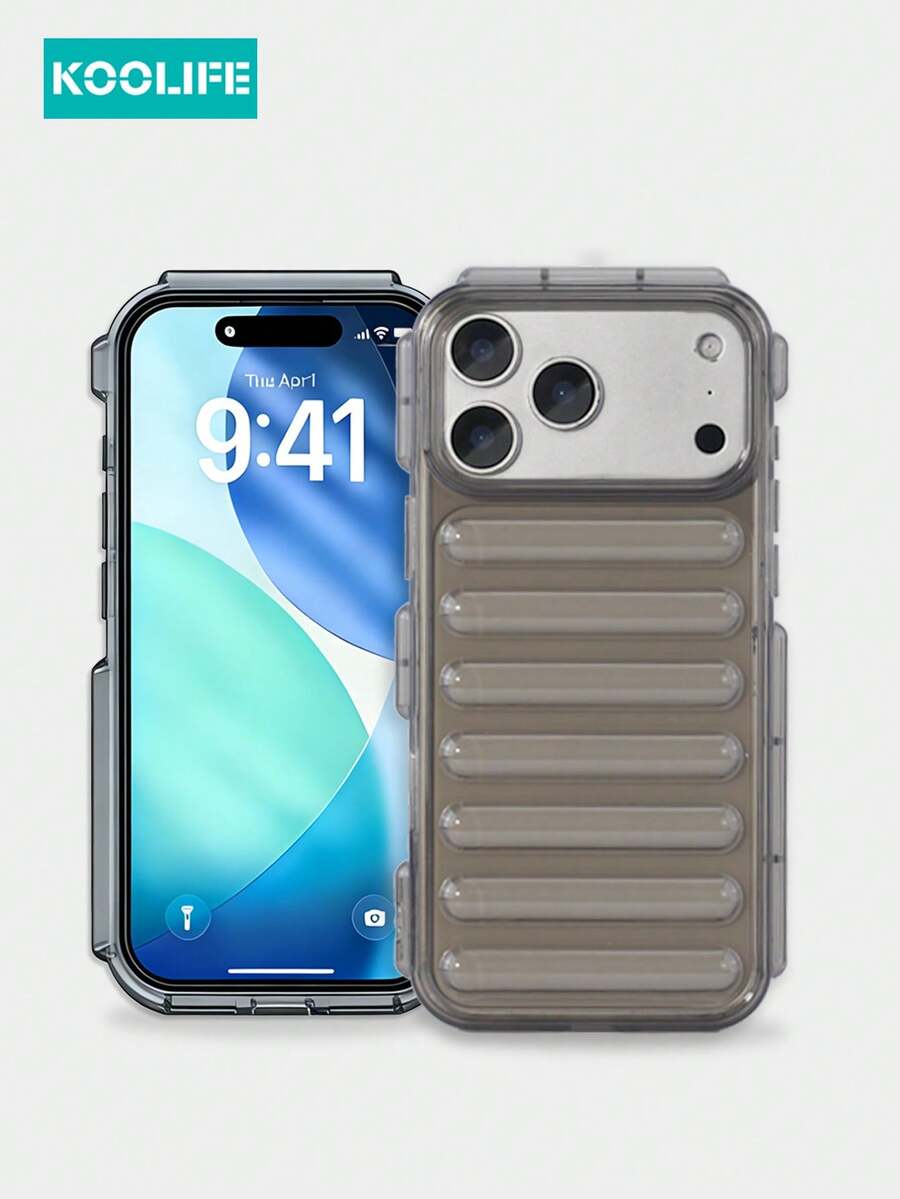 Koolife 1 st. enfärgat 3D-kapseltelefonskal, mjukt TPU, kreativ design, stötsäkert krockkuddefodral, kompatibelt med Apple 17/17Pro/17ProMax - Grå - Visa 1
