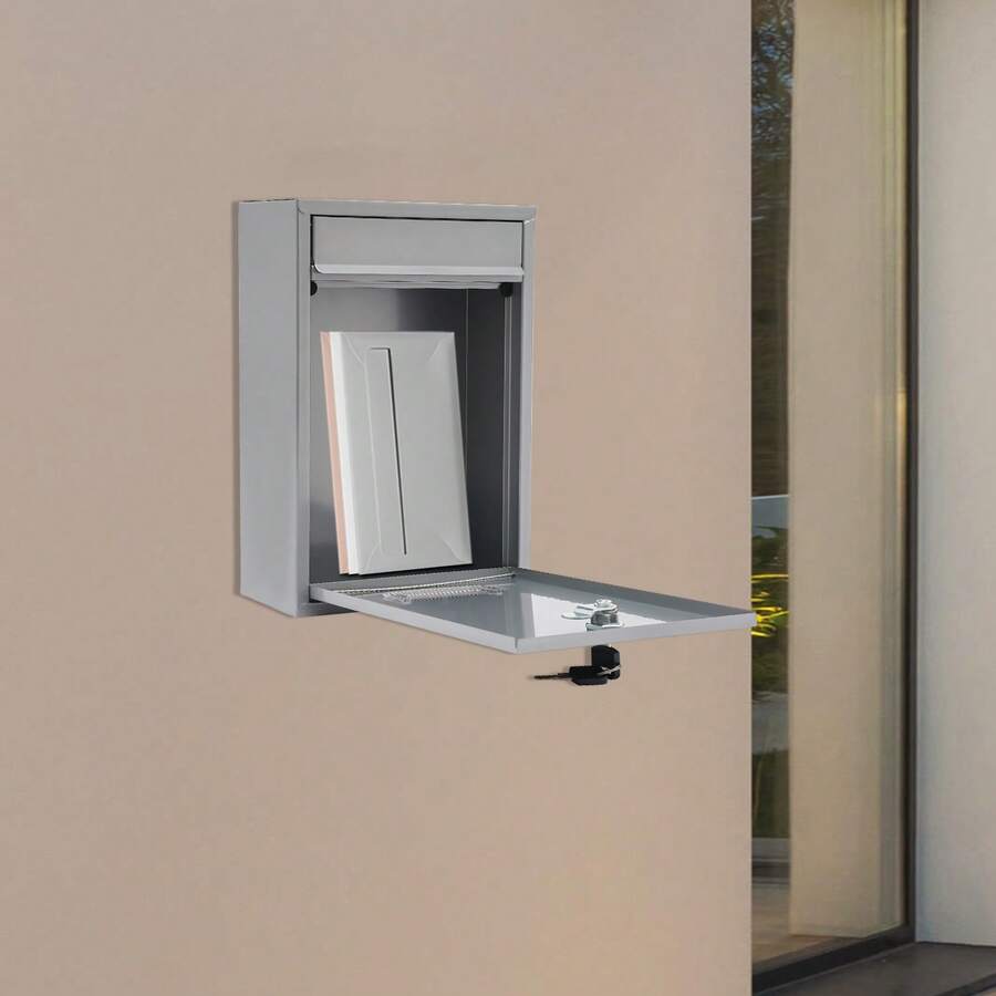 CNCEST Wall-Mounted Mailbox, Silver Metal Mailbox With Key Lock, Indoor&Outdoor Locking Drop Box, Clear Window Mailbox, 8.46*3.35*12.6in - A - View 1