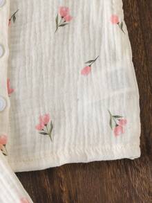 2pcs Baby Girls Floral Print Flutter Sleeve Top And Ruffle Hem Pants Set, Summer - White - View 8