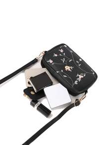 Fashionable Embossed Crown Pendant Tassel Crossbody Bag - Black - View 7