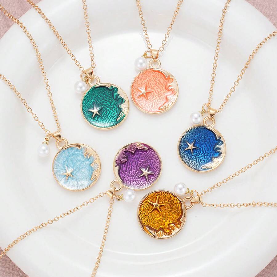 1pc Star Moon Sun Ocean Pendant Necklace Starry Sky Necklace Gift Gift For Girlfriend Couple Mother - màu xanh lá - Xem 1