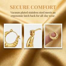 1 Pair Stainless Steel Striped Crescent Moon Shaped Earrings, Fashionable And Interesting Style, Suitable For Daily Wear, Commuting, Party, Gift - Multicolor - View 8